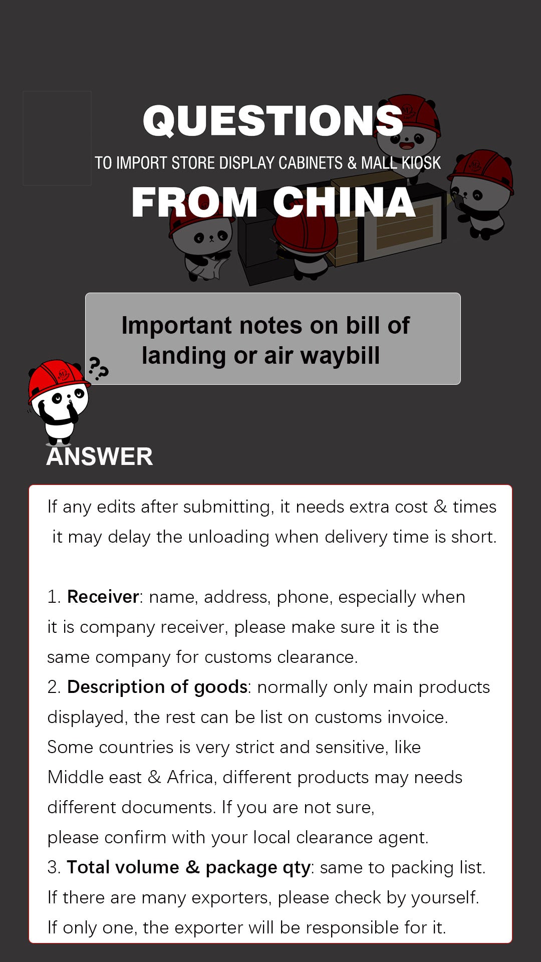 Important notes on bill of landing or air waybill — M2 Retail