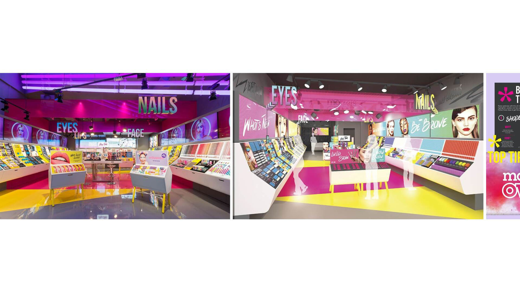 Colorful and distinctive "Models Own" cosmetic store design - M2 Retail