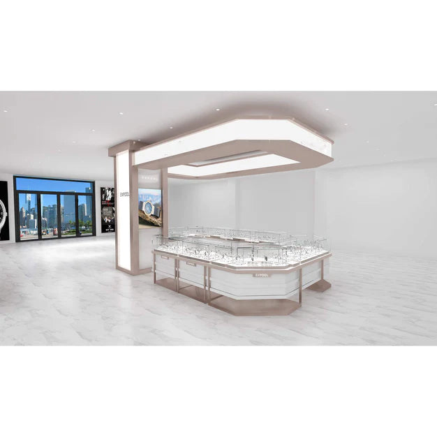 Mall Watch Kiosk Design for EXPOOL in Champagne Stainless Steel — M2 Retail