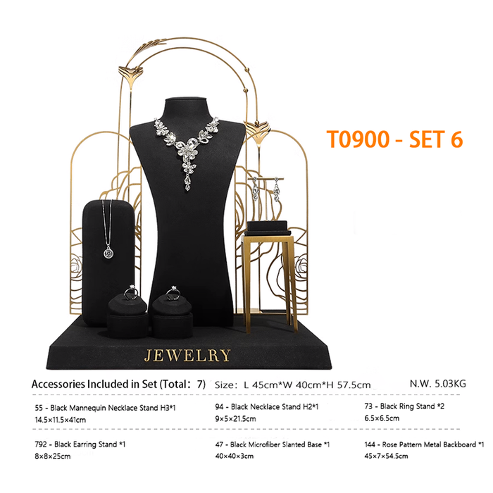 SETS-Black Ultra-Fine Jewelry Display Stand for Necklaces/Rings/Bracelets and Earrings