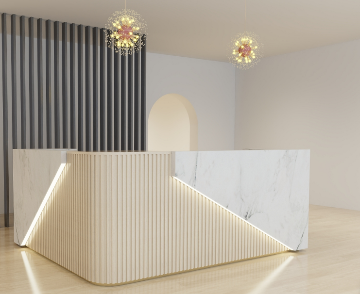 Jonu L-shaped Large Custom Corian Stone Reception Desk — M2 Retail