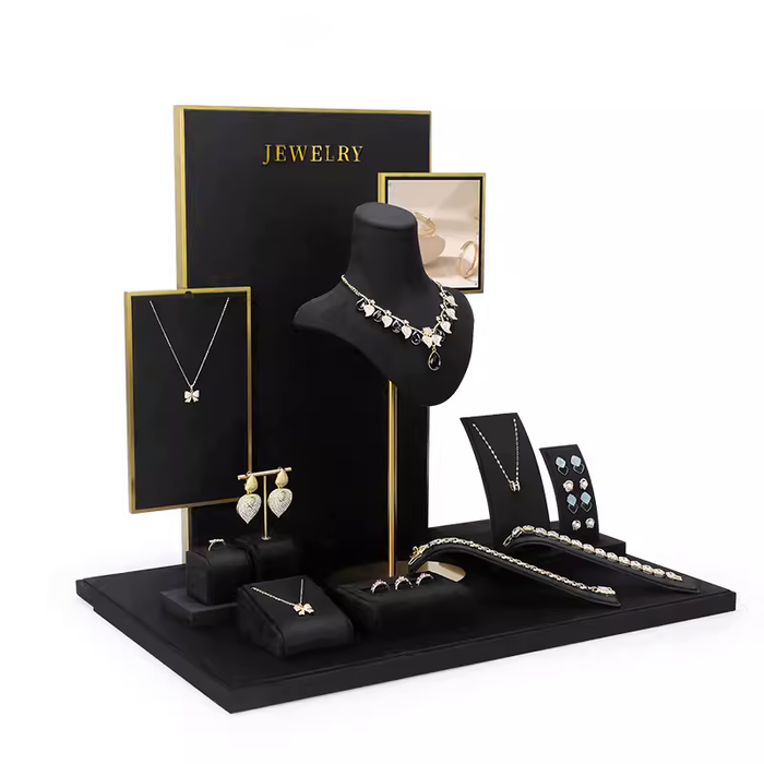 M2 Items Black Velvet Jewelry Display Stand for Necklaces, Rings, and Earrings - Luxury Jewelry Props