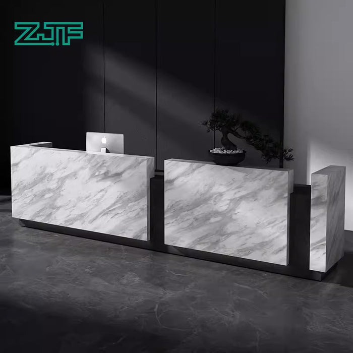 Nero Super Long Marble Reception Desk for Hotel Black & White Office Reception Counter with LED