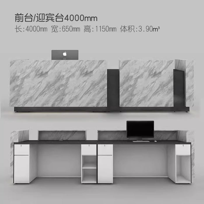 Nero Super Long Marble Reception Desk for Hotel Black & White Office Reception Counter with LED
