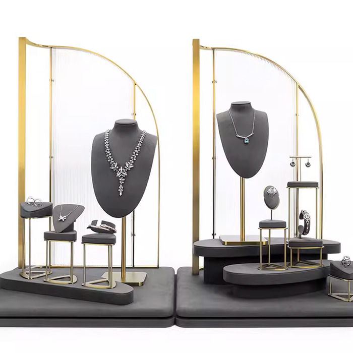 SINGLES-M2 Items New High-End Gray Jewelry Display Stands for Necklaces, Bracelets, Earrings, and Rings