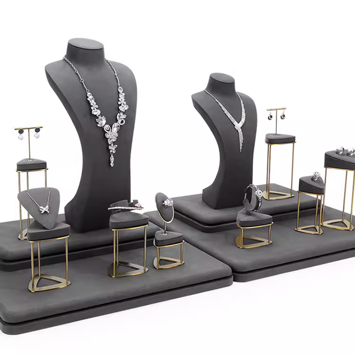 SINGLES-M2 Items New High-End Gray Jewelry Display Stands for Necklaces, Bracelets, Earrings, and Rings