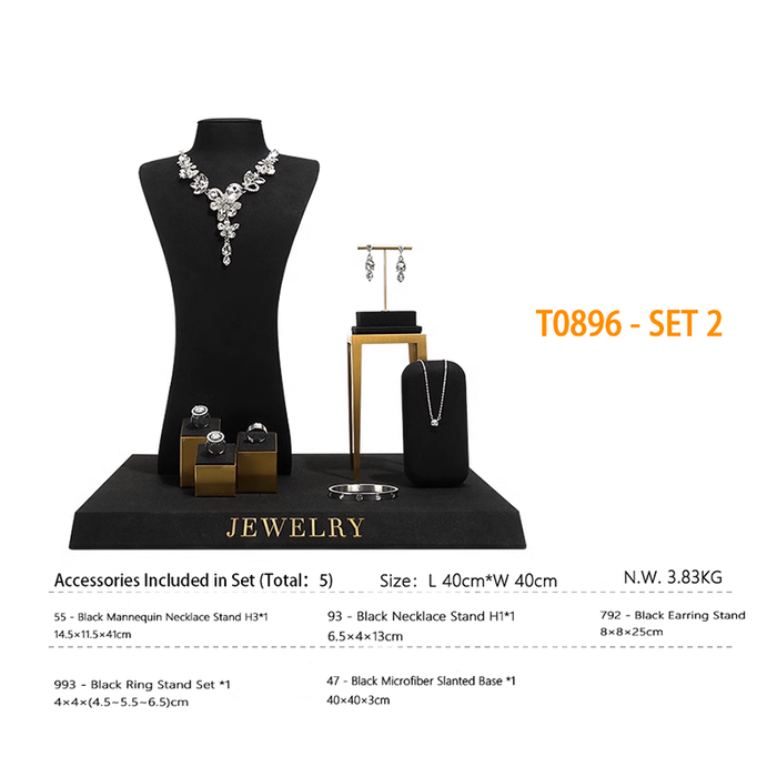 SETS-Black Ultra-Fine Jewelry Display Stand for Necklaces/Rings/Bracelets and Earrings