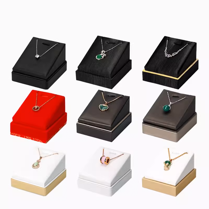 Complete Jewelry Display Set with Necklace Pendant Tray and Showcase Stand Ensemble