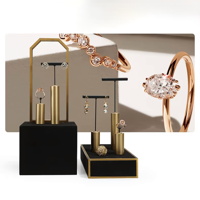 Gold Metal Jewelry and Watch Display Stand - Luxury Earring and Ring Showcase