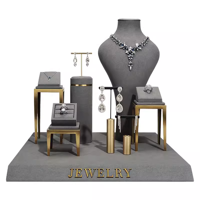 SETS - Gray Metal Jewelry and Watch Display Stand - Luxury Earring and Ring Showcase