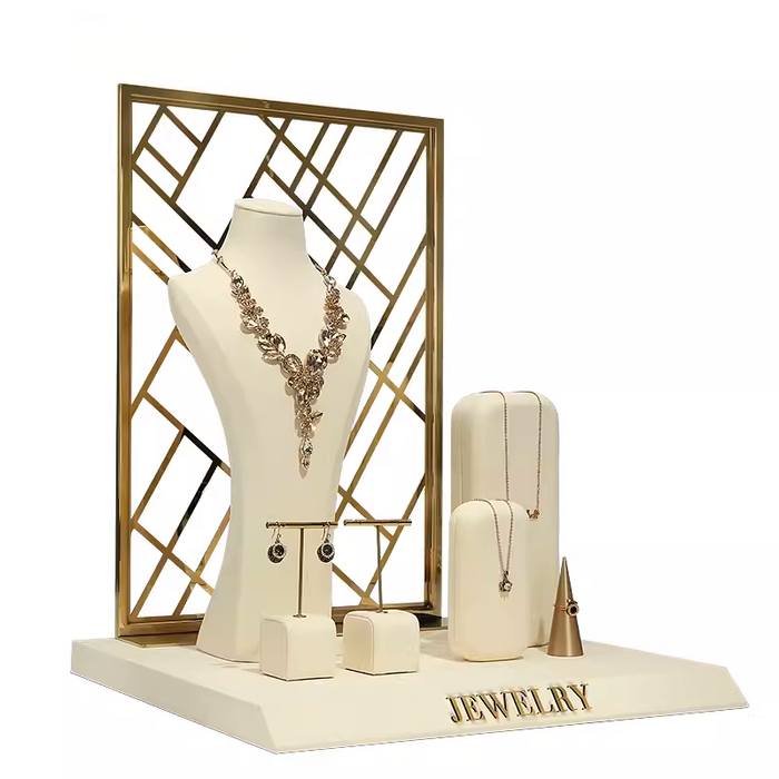 SINGELS-Ivory Light Jewelry Display Stand - Necklace and Earring Showcase Mannequin