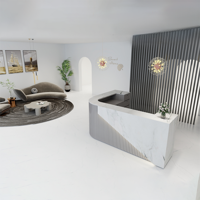 Jonu L-shaped Large Custom Corian Stone Reception Desk — M2 Retail