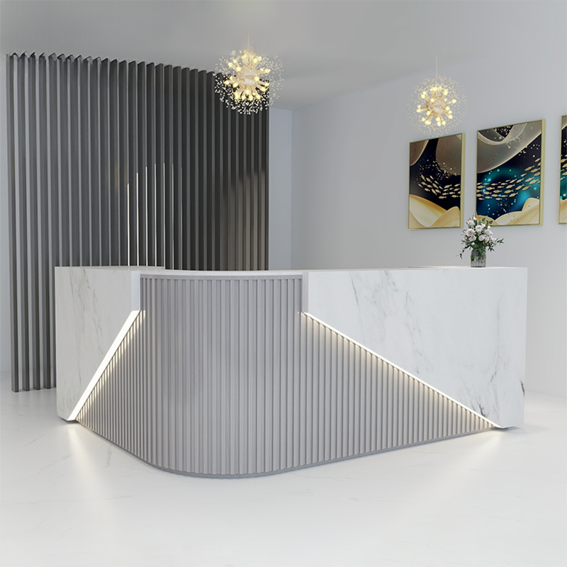 Jonu L-shaped Large Custom Corian Stone Reception Desk — M2 Retail