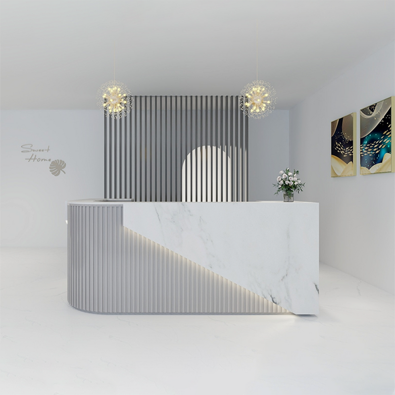 Jonu L-shaped Large Custom Corian Stone Reception Desk — M2 Retail