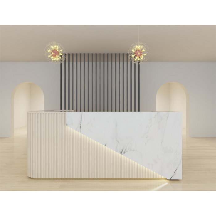 Jonu L-shaped Large Custom Corian Stone Reception Desk — M2 Retail