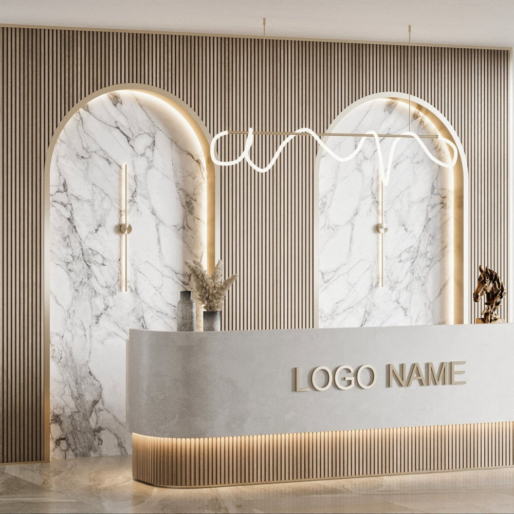 Mola Curved Modern Custom Reception Desk — M2 Retail