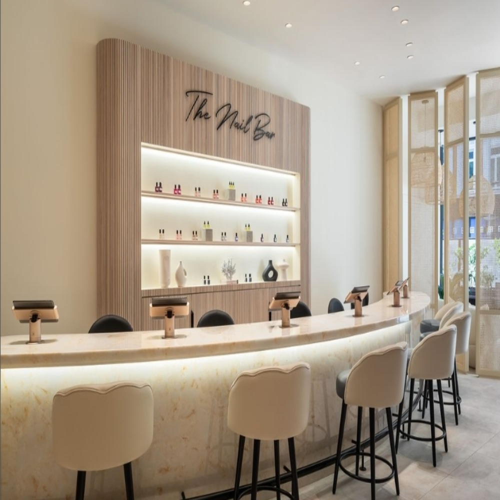Morandi Beige Luxury Marble Designer Nail Bar Counter — M2 Retail