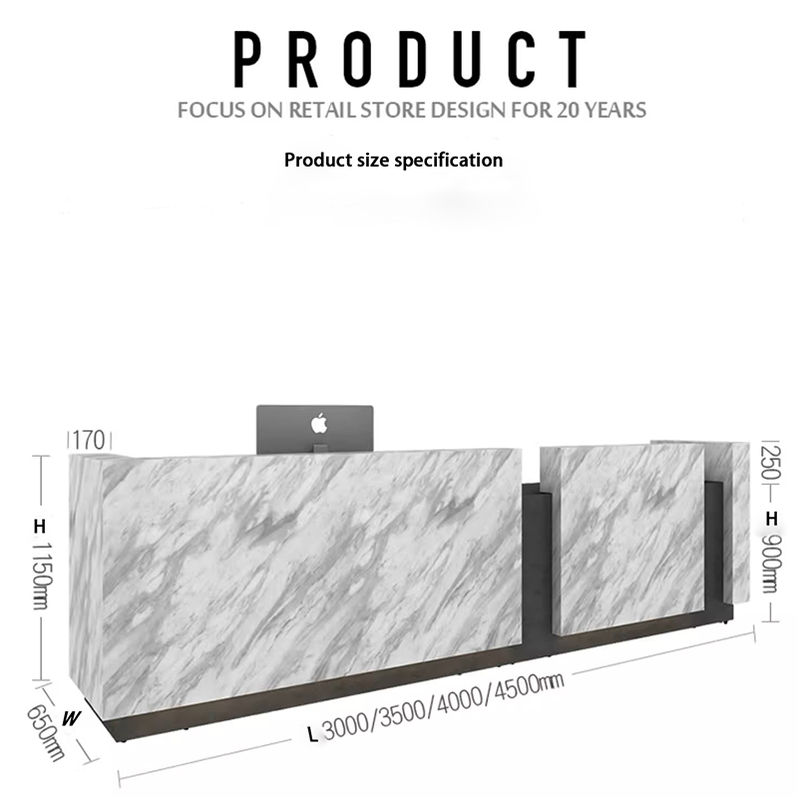Nero Super Long Marble Reception Desk for Hotel Black & White Office R ...