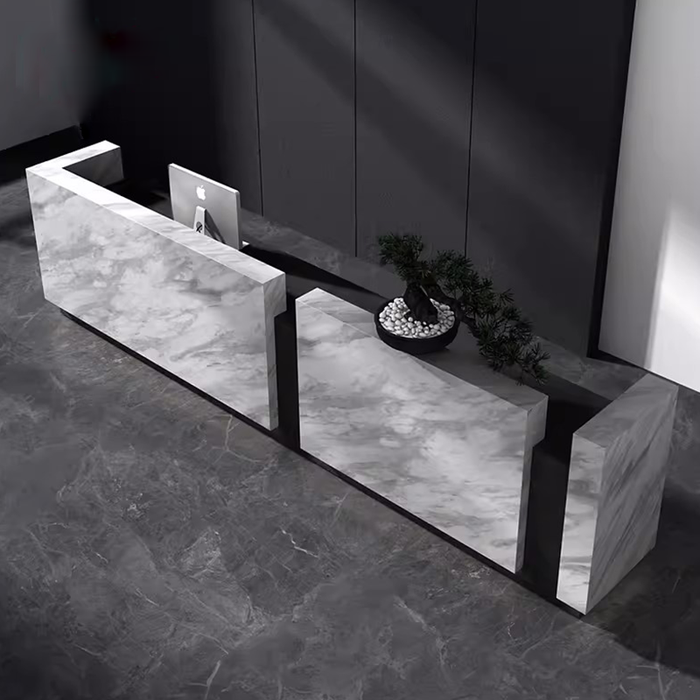 Nero Super Long Marble Reception Desk for Hotel Black & White Office R ...