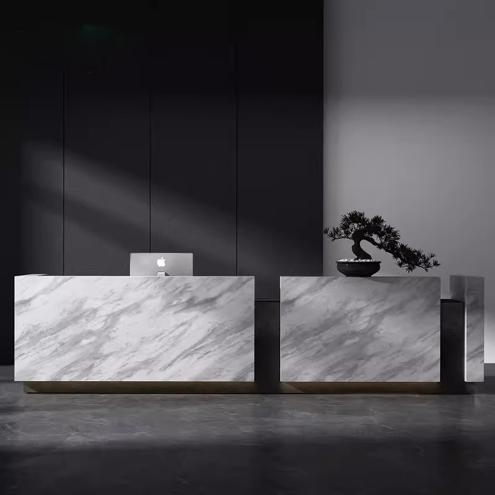 Nero Super Long Marble Reception Desk for Hotel Black & White Office R ...