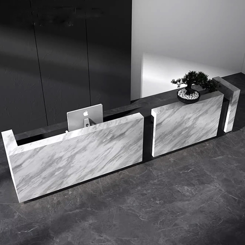 Nero Super Long Marble Reception Desk for Hotel Black & White Office R ...
