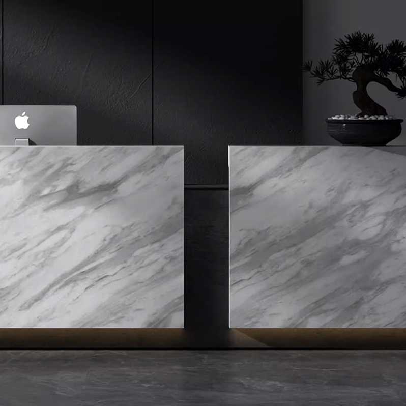 Nero Super Long Marble Reception Desk for Hotel Black & White Office R ...