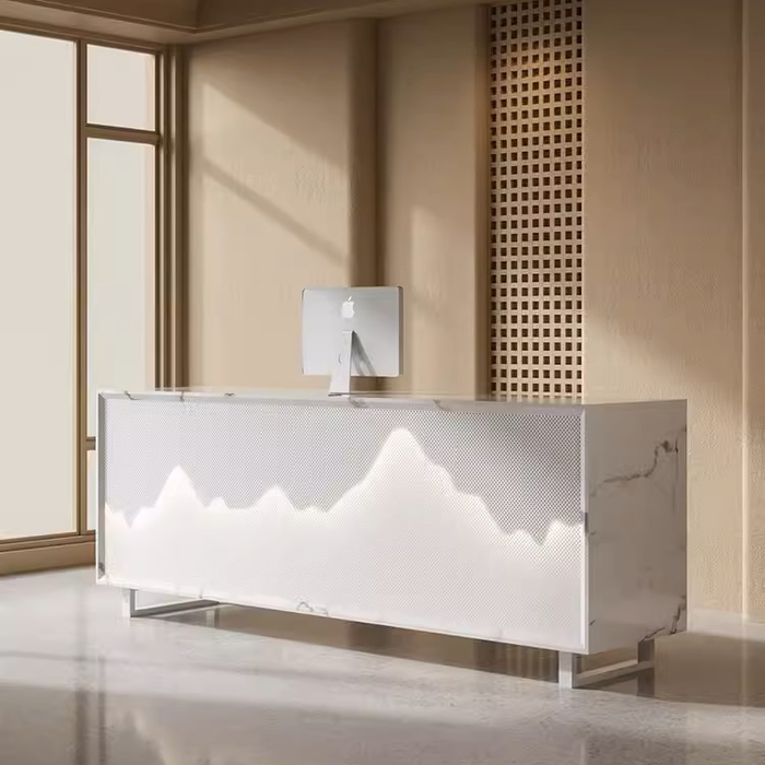 Opal Custom Modern Chinese Style White Reception Desk with LED (1) - M2 Retail