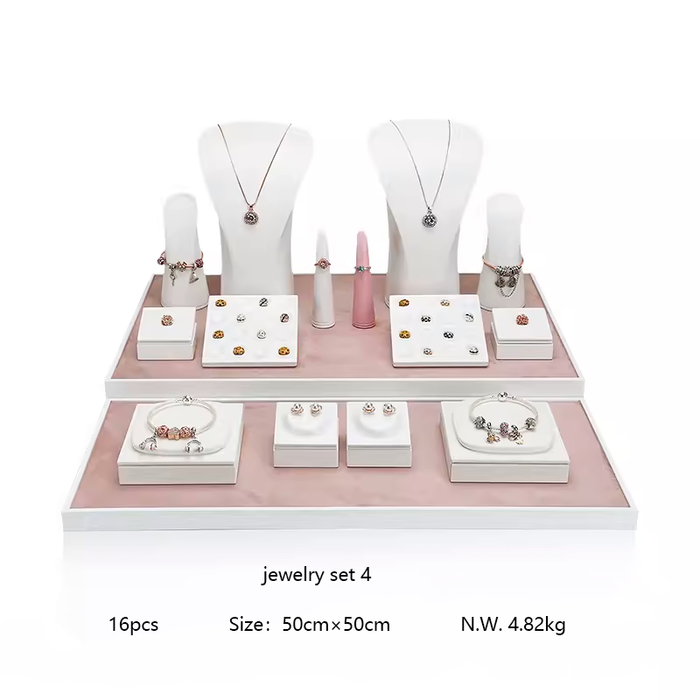 M2 White and Pink Pandora Lacquered Jewelry Display Stand for Bracelets, Rings, and Necklaces - High-End Jewelry Props