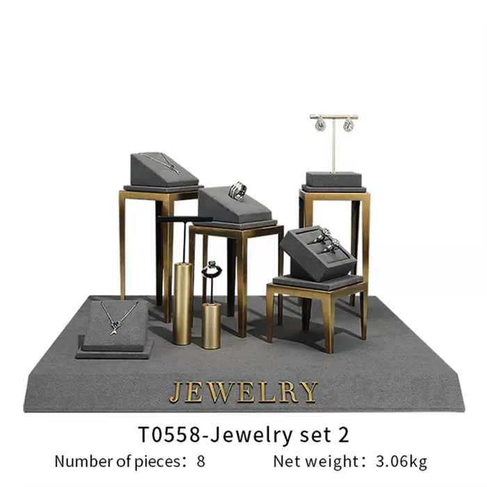 SETS - Gray Metal Jewelry and Watch Display Stand - Luxury Earring and Ring Showcase