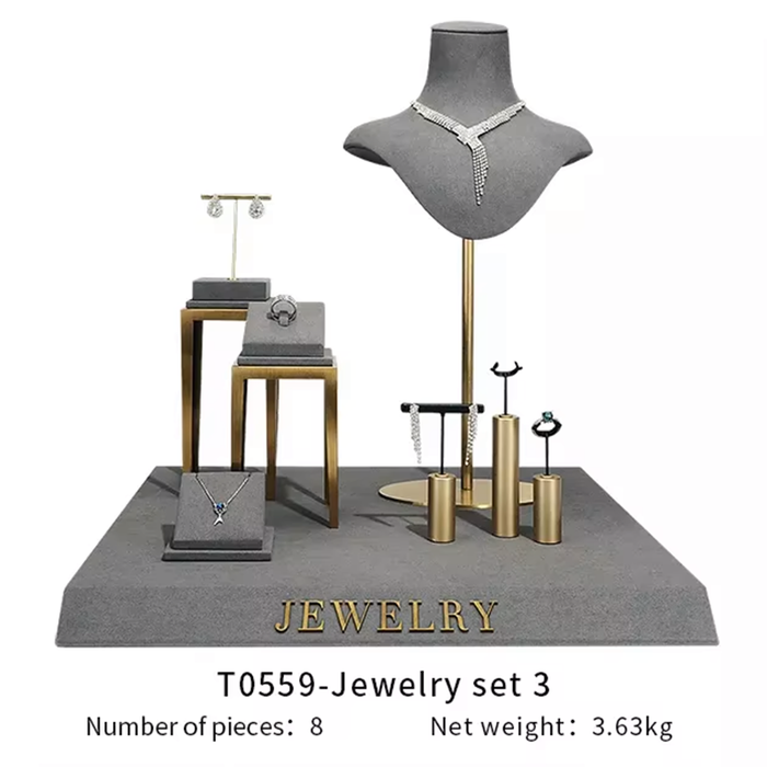 SETS - Gray Metal Jewelry and Watch Display Stand - Luxury Earring and Ring Showcase