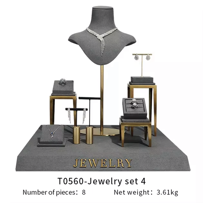 SETS - Gray Metal Jewelry and Watch Display Stand - Luxury Earring and Ring Showcase