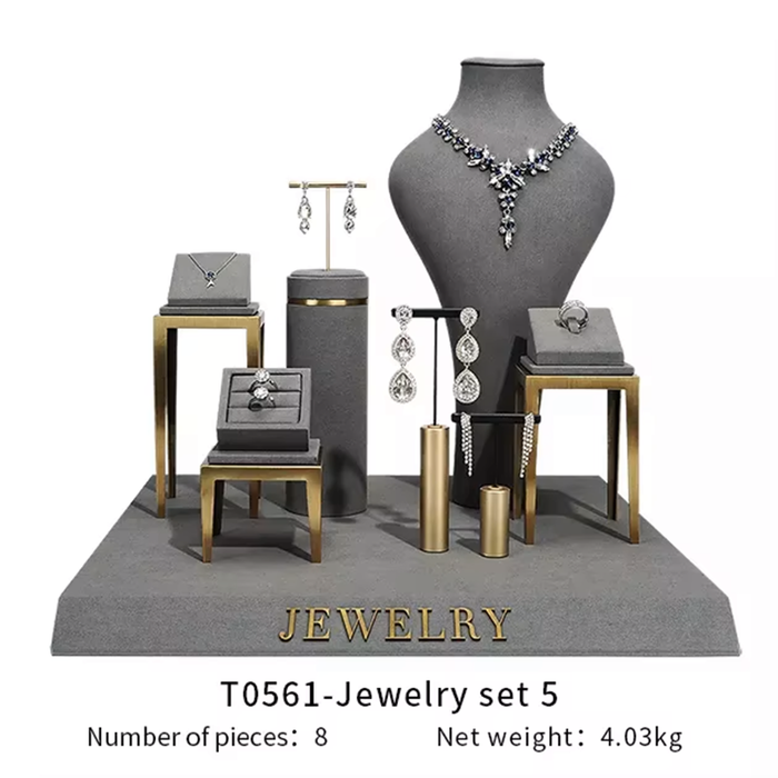 SETS - Gray Metal Jewelry and Watch Display Stand - Luxury Earring and Ring Showcase