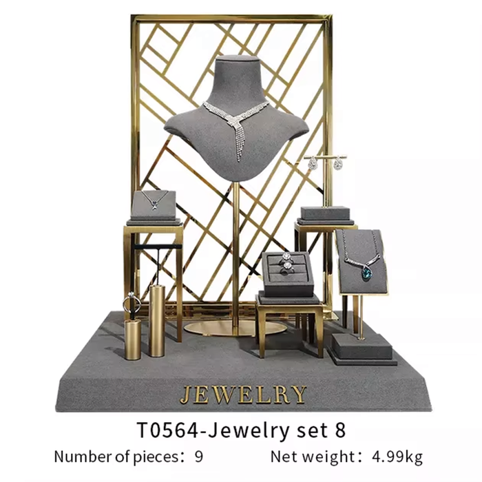 SETS - Gray Metal Jewelry and Watch Display Stand - Luxury Earring and Ring Showcase