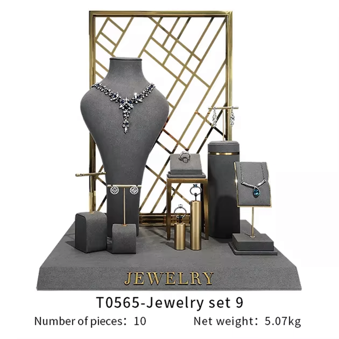 SETS - Gray Metal Jewelry and Watch Display Stand - Luxury Earring and Ring Showcase