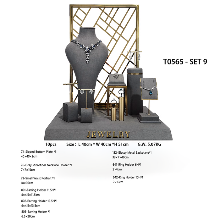 SETS - Gray Metal Jewelry and Watch Display Stand - Luxury Earring and Ring Showcase