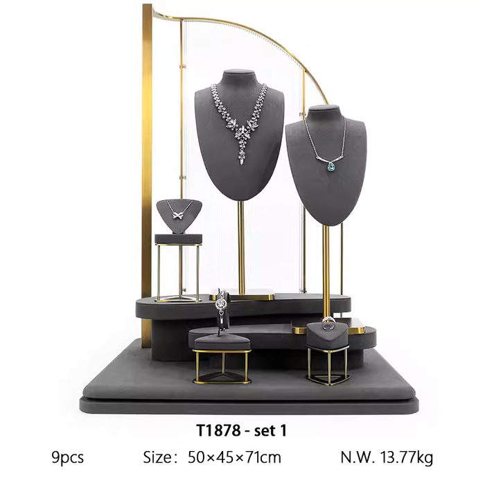 SETS - M2 Items New High-End Gray Jewelry Display Stands for Necklaces, Bracelets, Earrings, and Rings