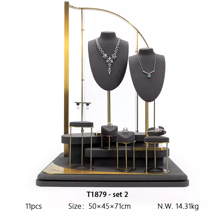 SETS - M2 Items New High-End Gray Jewelry Display Stands for Necklaces, Bracelets, Earrings, and Rings