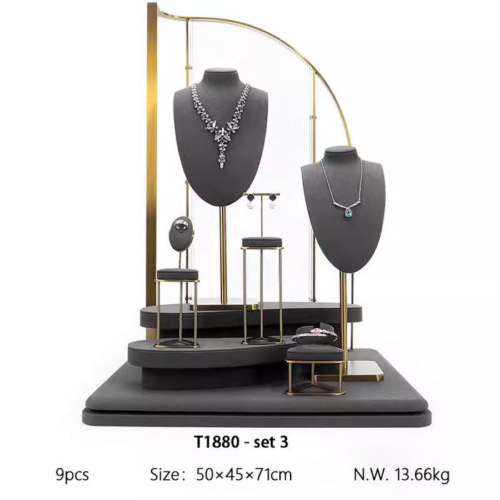 SETS - M2 Items New High-End Gray Jewelry Display Stands for Necklaces, Bracelets, Earrings, and Rings