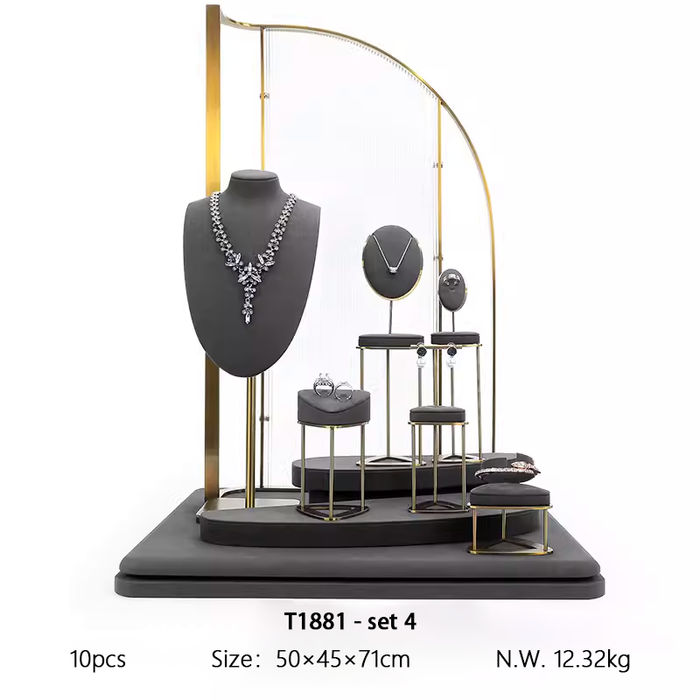 SETS - M2 Items New High-End Gray Jewelry Display Stands for Necklaces, Bracelets, Earrings, and Rings