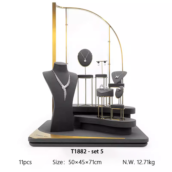 SETS - M2 Items New High-End Gray Jewelry Display Stands for Necklaces, Bracelets, Earrings, and Rings