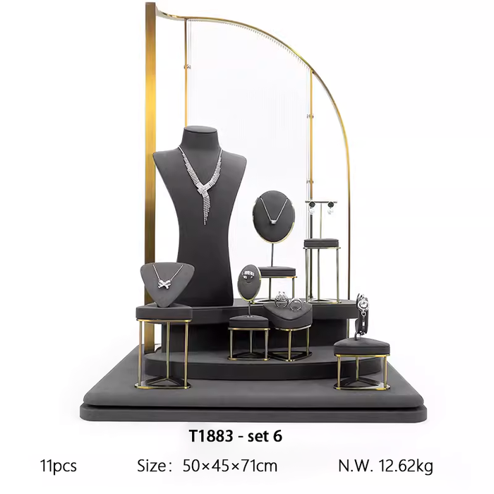 SETS - M2 Items New High-End Gray Jewelry Display Stands for Necklaces, Bracelets, Earrings, and Rings