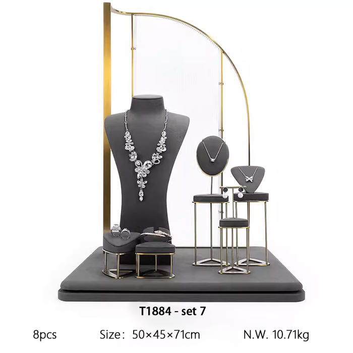 SETS - M2 Items New High-End Gray Jewelry Display Stands for Necklaces, Bracelets, Earrings, and Rings