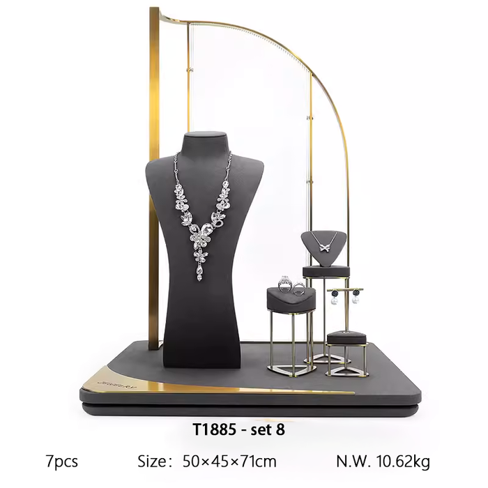 SETS - M2 Items New High-End Gray Jewelry Display Stands for Necklaces, Bracelets, Earrings, and Rings