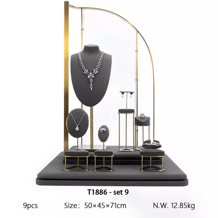 SETS - M2 Items New High-End Gray Jewelry Display Stands for Necklaces, Bracelets, Earrings, and Rings