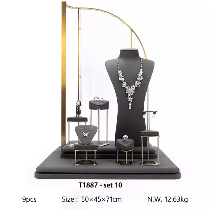 SETS - M2 Items New High-End Gray Jewelry Display Stands for Necklaces, Bracelets, Earrings, and Rings