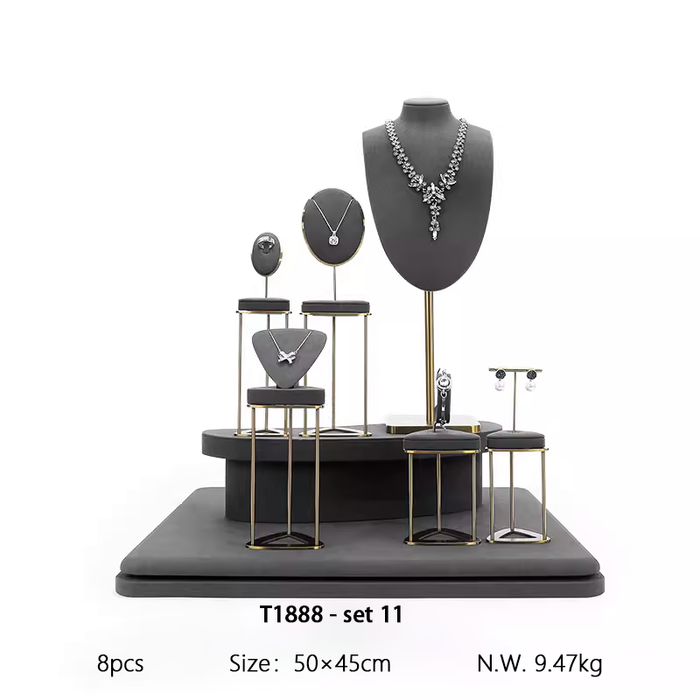 SETS - M2 Items New High-End Gray Jewelry Display Stands for Necklaces, Bracelets, Earrings, and Rings