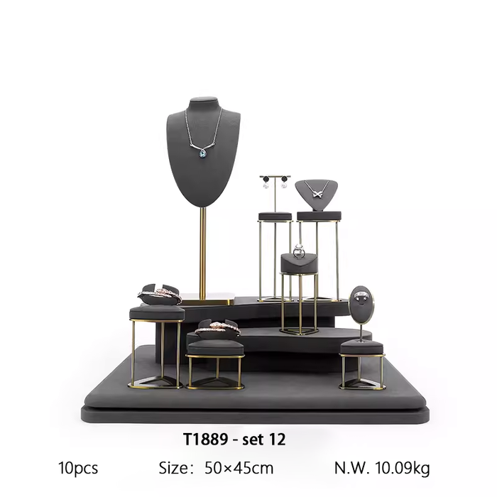 SETS - M2 Items New High-End Gray Jewelry Display Stands for Necklaces, Bracelets, Earrings, and Rings