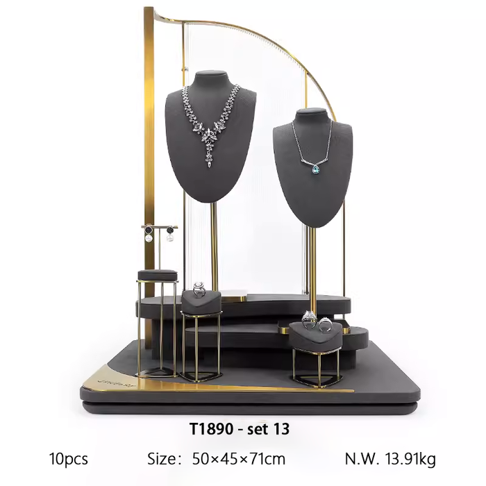 SETS - M2 Items New High-End Gray Jewelry Display Stands for Necklaces, Bracelets, Earrings, and Rings