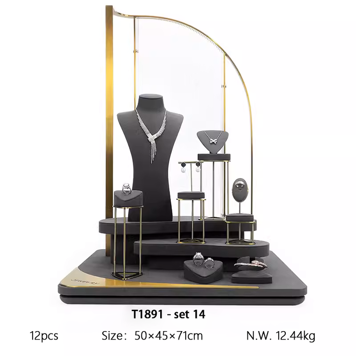 SETS - M2 Items New High-End Gray Jewelry Display Stands for Necklaces, Bracelets, Earrings, and Rings