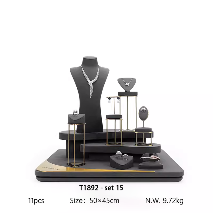 SETS - M2 Items New High-End Gray Jewelry Display Stands for Necklaces, Bracelets, Earrings, and Rings